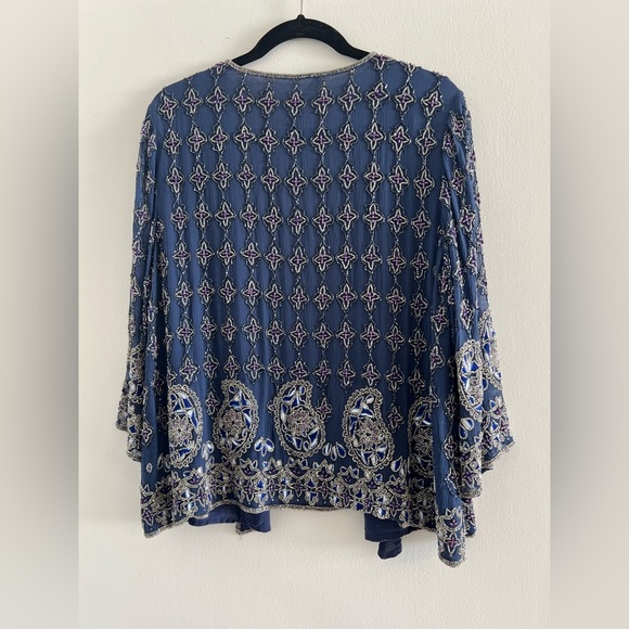 Calypso St. Barth Dapis Silk Embellished Blue Beaded Evening Jacket, Large - Picture 6 of 13